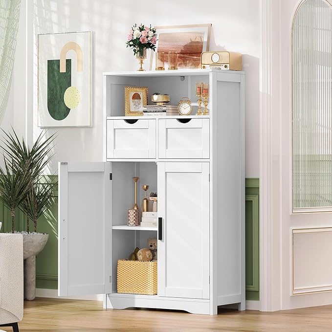 Bathroom Cabinet with Doors and Drawers, Freestanding Bathroom Storage Cabinet