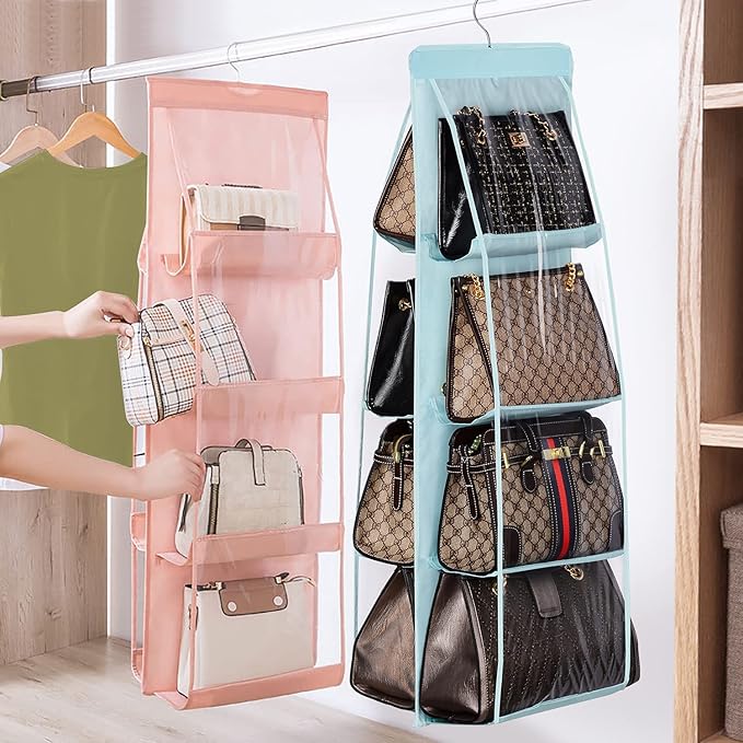 Handbag Hanging Purse Organizer for Closet, Light Pink