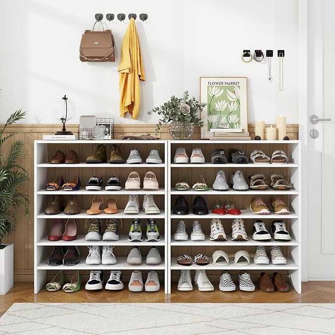 Tangkula Stackble Vertical Shoe Rack, Space Saving 6-Tier Corner Shoe Storage Shelf for 18 Pairs, 3-in-1 Adjustable White Shoe Organizer for Front Door Entryway
