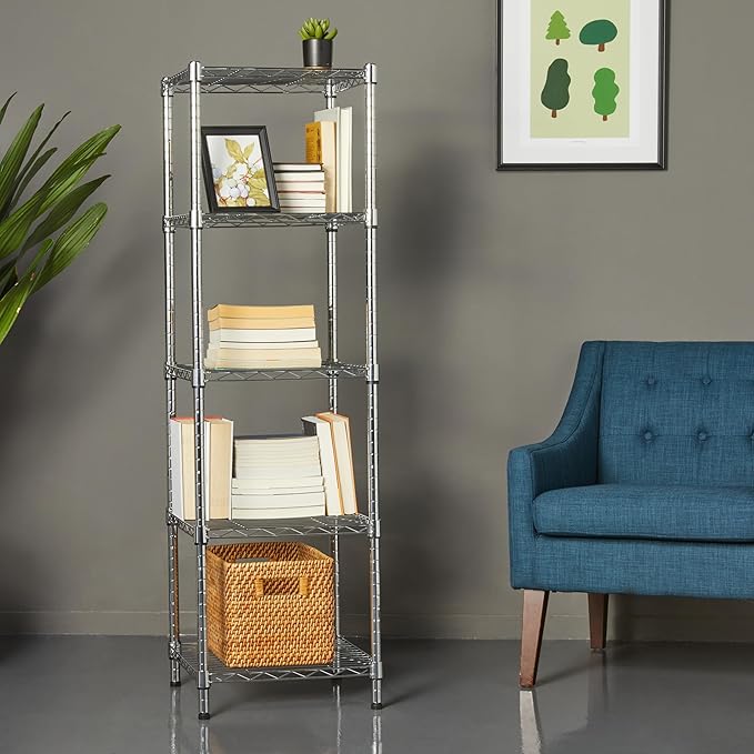 Amazon Basics 5-Shelf Tower Adjustable Storage Shelving Unit, Chrome