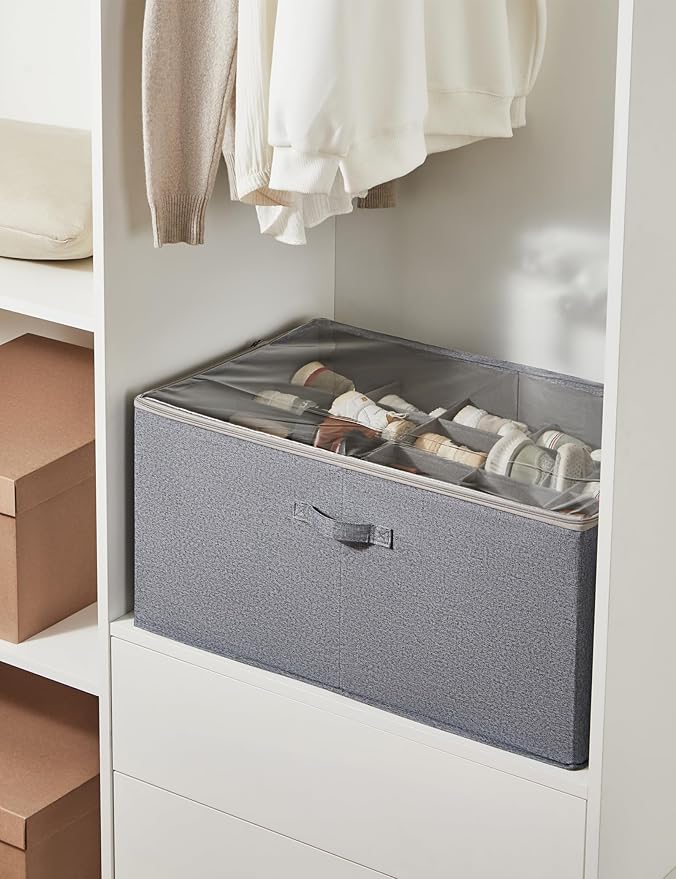 Berdeng Shoe Storage Organizer for Closet, Shoe Box Organizer, Space Saving Foldable Shoe Rack, Shoe Storage Cabinet with Clear Cover and Reinforced Handles, Fits 20 Pairs, Grey