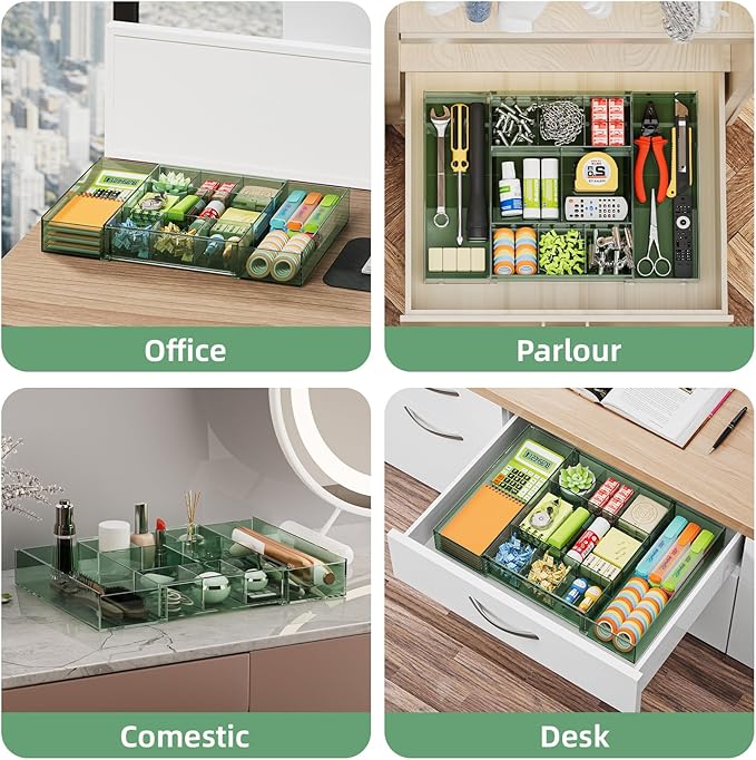 Expandable Desk Drawer Organizer, Clear Green