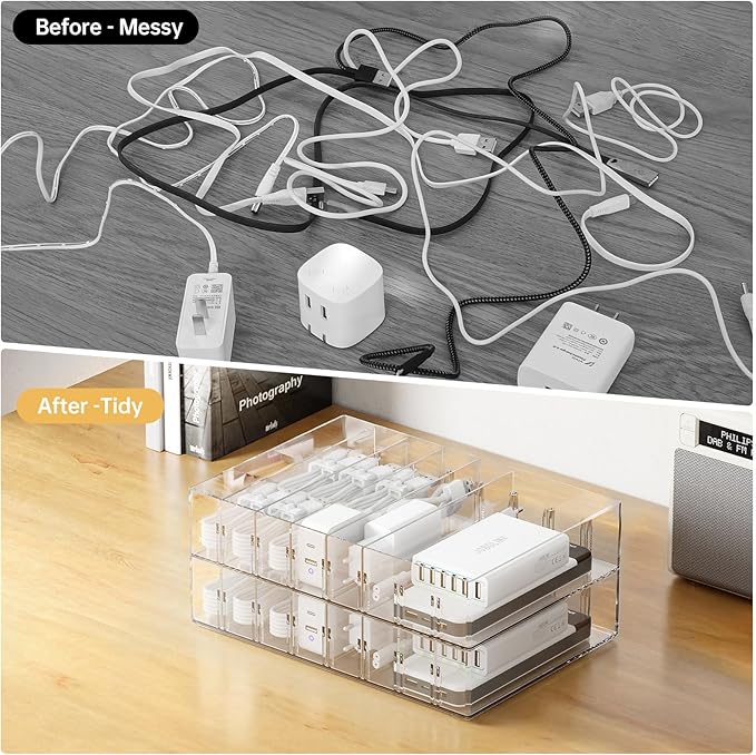 2Pcs Cable Charger Organizer Box