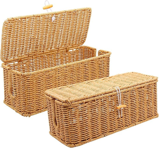 2PCS Cable Management Box, Handmade Rattan Cable Organizer