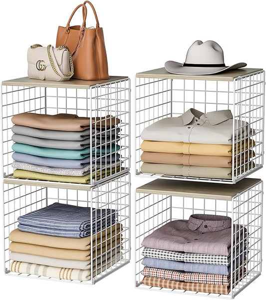 4 Pack Closet Organizers and Storage with Wood Top