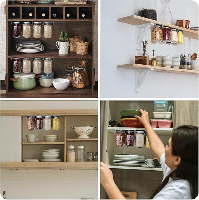 lopeztek Mason Jars Organizer, Canning Rack for 4 8 12 16 24 32 64 oz, Under Cabinet and Pantry Food Storage Hanger Accessories(2Pcs-Wide Mouth-Long)