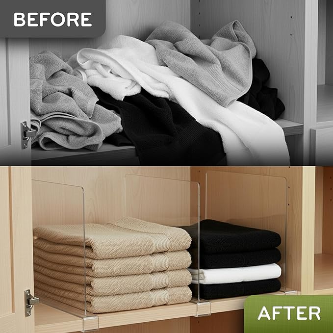 Acrylic Shelf Dividers for Closet Organization, 12-Pack Premium Quality Reinforced Material Closet Organizers and Storage, Perfect for Purse, Sweaters, Towels, Shoes, and Books Organization