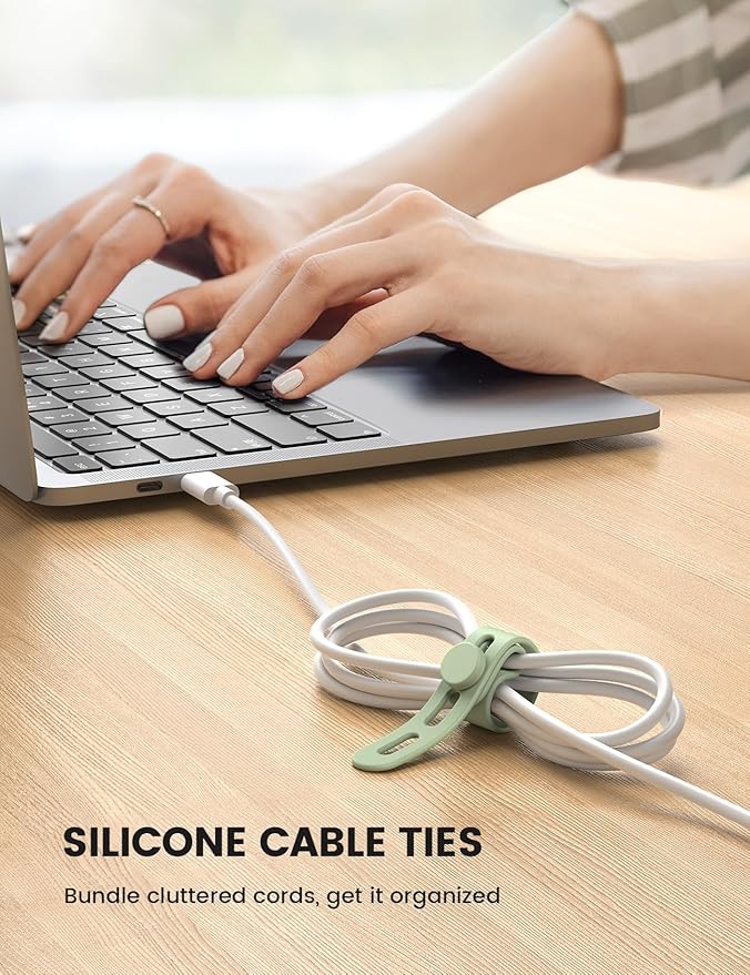 20Pack Silicone Cable Ties Cord Organizer, Elastic Durable Reusable Cord Straps