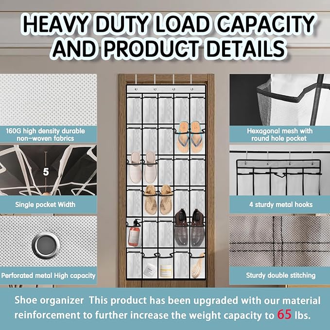 Kotkn Over the Door Shoe Organizer with 30 Breathable Mesh Pockets (2PC-White)