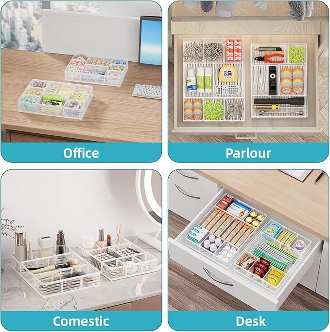 2 Pack Desk Drawer Organizer, White