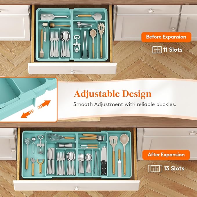 Silverware Drawer Organizer, Turquoise