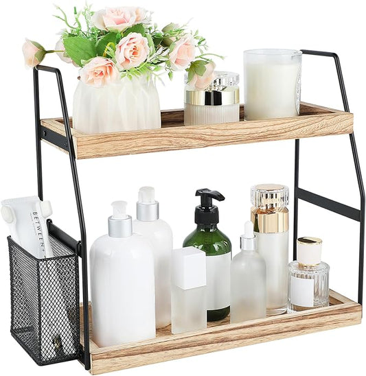 Bathroom Counter Organizer, 2-Tier Standing Storage Shelf with Basket