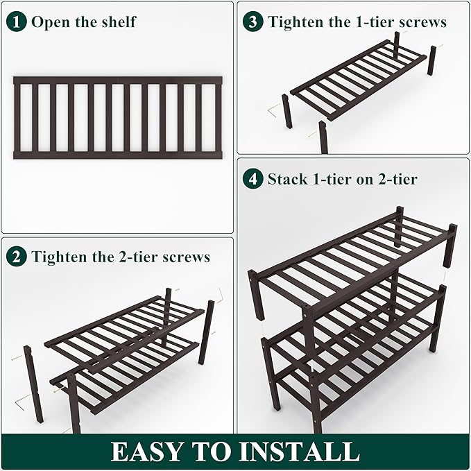 Smiry Bamboo Shoe Rack, 3 Tier Free Standing Wooden Shoe Organizer, Stackable Wood Shoe Storage Shelf for Closet, Entryway, 14 Vertical Slats, 2+1 Stack Heavy-Duty Legs, 26.8"x11"x19.5", Brown