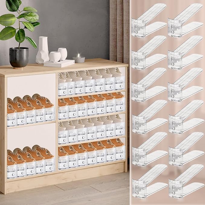 FENRUNXU Shoe Slots Organizer for Closet,16 Pack Shoe Stacker Shoe Rack Organizer for Closet Space Saver Storage Shoe Holder Organization(Transparent)