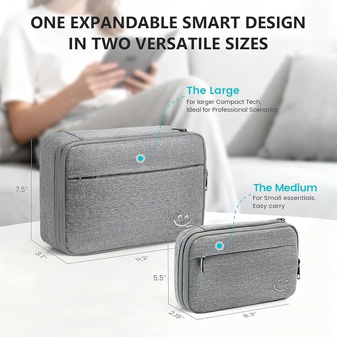 Travelkin Large Cord Organizer Travel, Electronic Organizer Travel Case, Grey