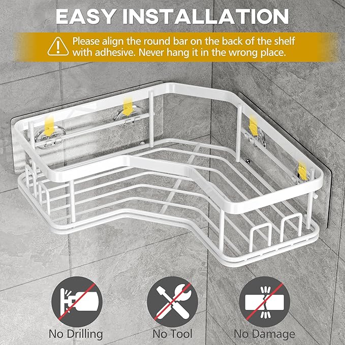 MAXIFFE 3 Pack Corner Shower Caddy with Soap Holder, Large Capacity Sturdy Easy Install No Drilling Stainless Steel Hold 40 LBS Shower Organizer Shelves Rack Storage for Family Renters Bathroom, White