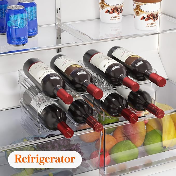 Lifewit Plastic Stackable Wine Rack for refrigerator, Cabinet, Countertop,Wine Bottle Holder, Water Bottle Organizer for Fridge, Pantry, Hold 12 Bottles