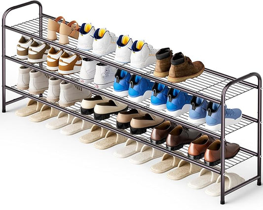 Long 3 Tier Shoe Rack for Closet Wide Shoe Storage Organizer Stackable Metal