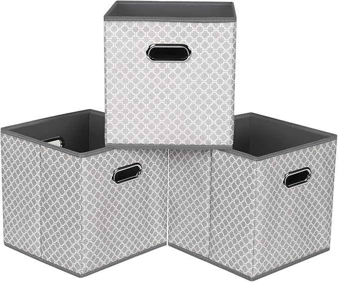 Fabric storage bins Cubes, Fabric Cube Organizer with Handle, Light Grey