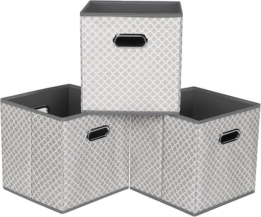 Fabric storage bins Cubes, Fabric Cube Organizer with Handle, Light Grey
