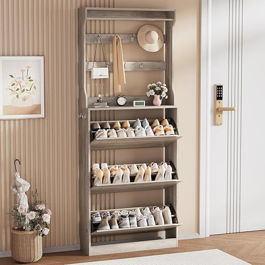 Shoe Storage Cabinet, Grey, 78.74" x 31.5" x 9.37"