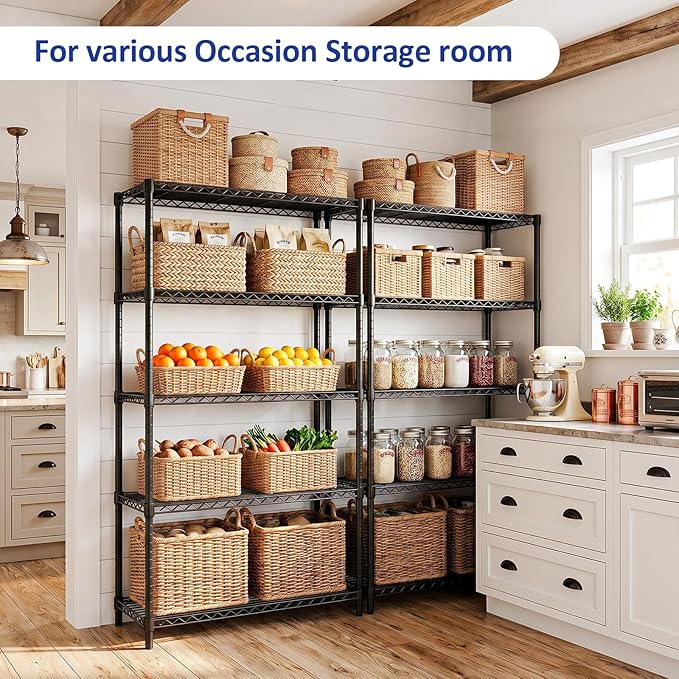 IZEUK 5-Tier Heavy Duty Black Metal Storage Shelving Unit, Wire Shelves for Home, Kitchen, Office and Garage Organization, 1250 lbs Weight Capacity, 15.7" D x 45.3" W x 70.9" H