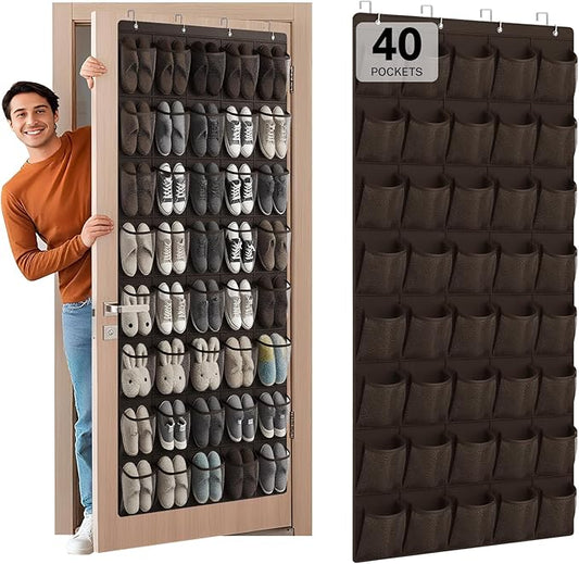 40-Pocket Over the Door Shoe Organizer, Coffee color