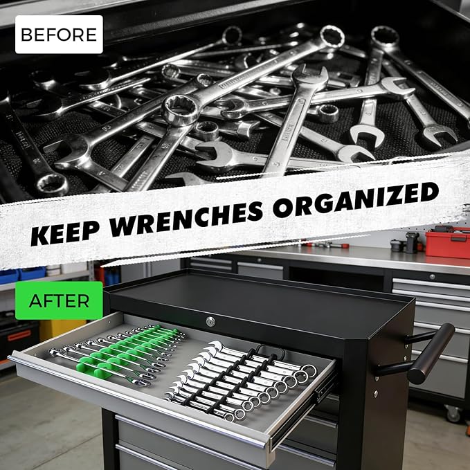 20-Piece Magnetic Tool Organizer Set, 1/4", 3/8", 1/2" SAE & Metric Socket Organizers, 2 Large Wrench Holders, 24-Slot Wrench Rails, Plier and Screwdriver Wall Mount Storage