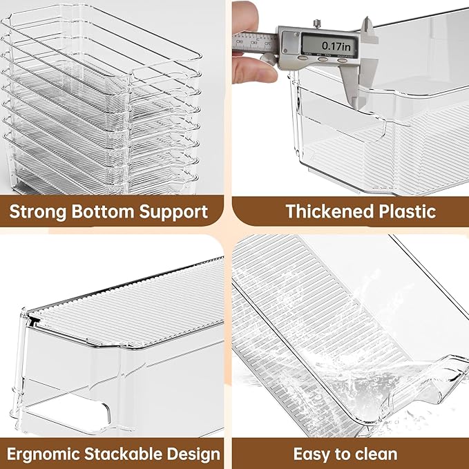 Clear Fridge Organizer, Refrigerator Organizer Bins with Handle, Freezer, Kitchen Cabinet, Pantry Organization, BPA Free Fridge Organizers (12.4 inch 2 Pack)