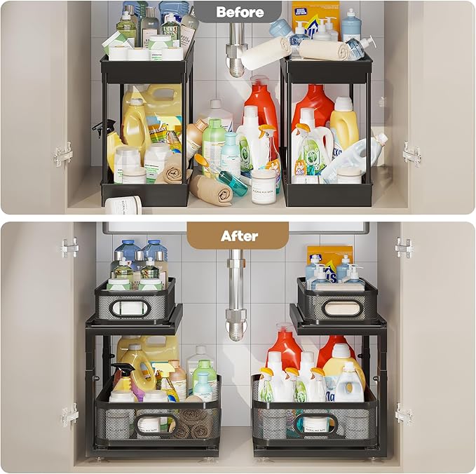 2 Pack Under Sink Organizer With Next-Gen Ball-Bearing Slides, Rust-resistant