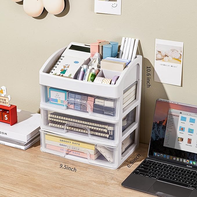 Desk Organizer with Drawers, 3 Drawers Storage Organizer