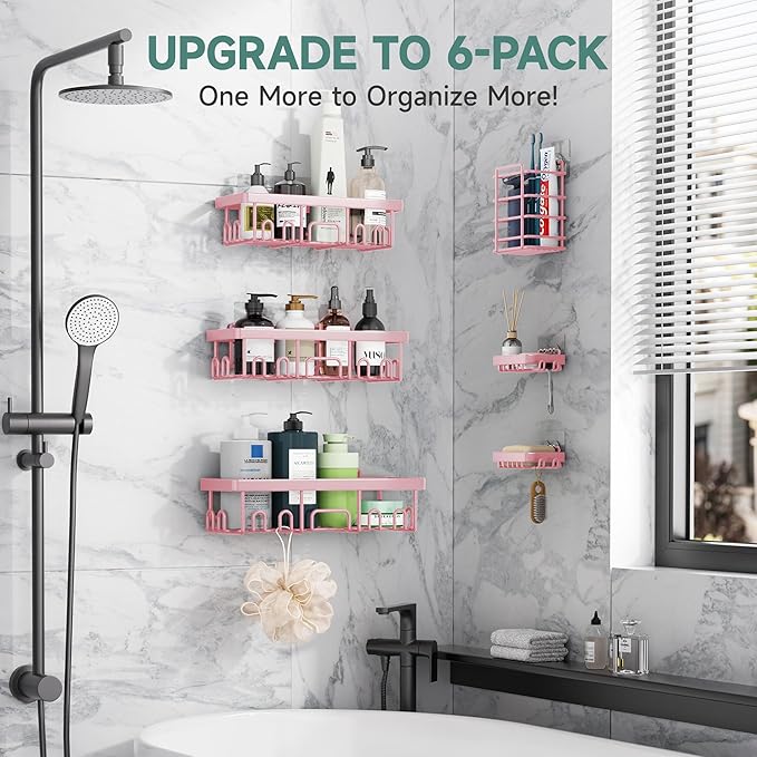 Large Capacity Shower Caddy 6-Pack, No Drilling & Rustproof