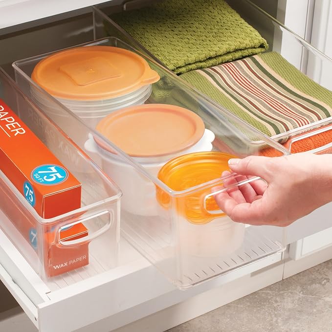 iDesign Plastic Stackable Pantry Bin for Kitchen Cabinets or Fridge, Set of 4, Clear, Made in USA
