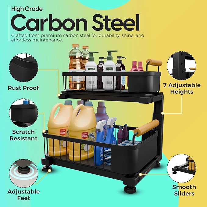 Premium Heavy Duty Carbon Steel Under Sink Organizer