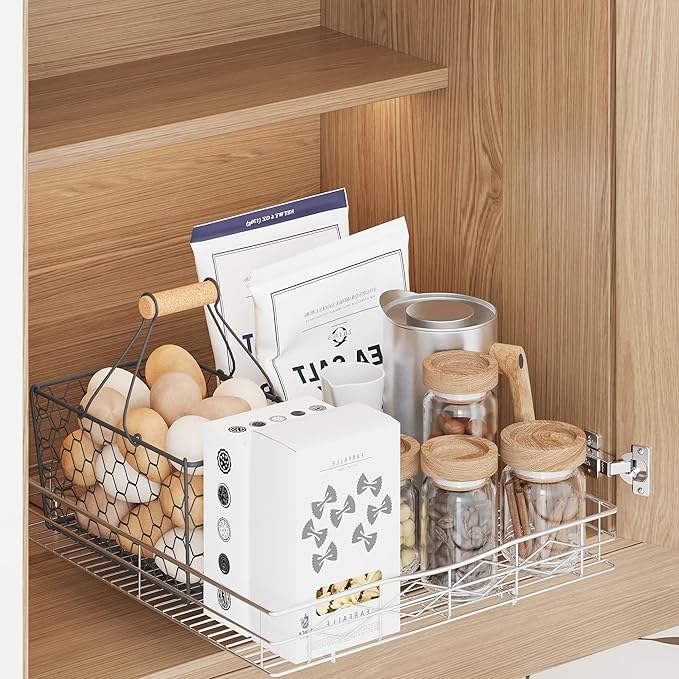 Pull Out Cabinet Organizer, 50LB Load Capacity Bottom-mount Sliding Drawer for Pots and Pans, 20" W x 21" D Under Sink Storage Shelf for Cabinet Opening 21" W x 22" D or Larger, Chrome Finish