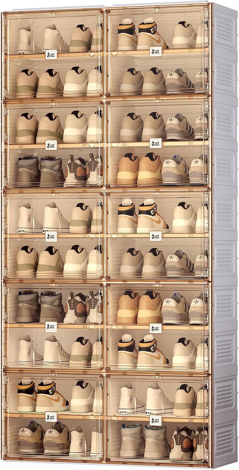 Portable Shoe Rack Organizer for Closet Entryway, Stackable Sneaker Storage Shoe Cabinet with Magnetic Clear Door, Large Plastic Storage containers Bins with Lids 10 Tiers 40 Pairs