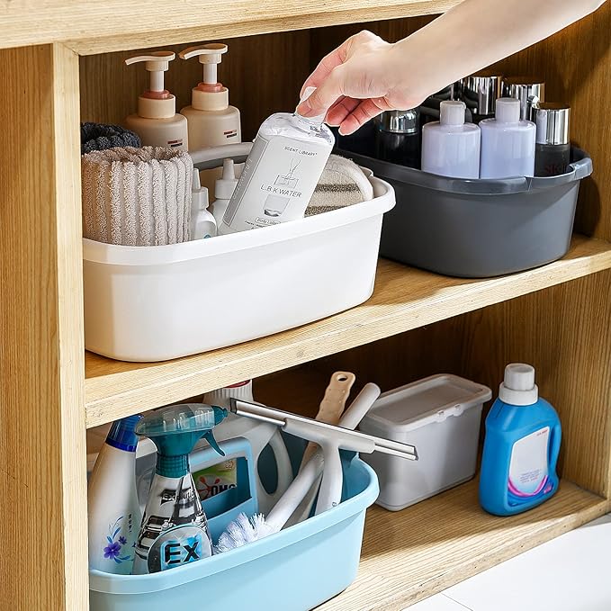 Goderewild Multi-Purpose Plastic Cleaning Caddy with Handle, Shower Caddy Organizer/Storage Basket/Totes Portable for Bathroom Supplies, Cleaning Products, Under Sink Tool, Housekeepers (Blue)