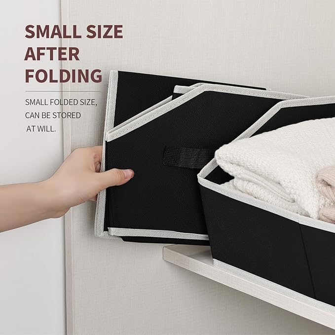 Homsorout Clothes Organizers and Storage - Fabric Cube Bins with Handles, Storage Baskets for Shelves, Trapezoid Collapsible Boxes for Home, Dorm, Office, 10 Pack, Black