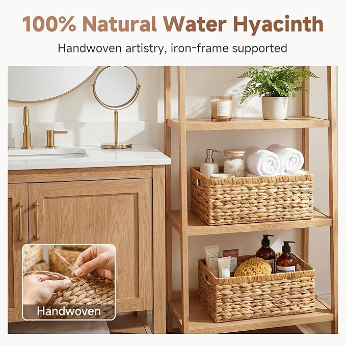Wicker Storage Baskets, Handwoven Water Hyacinth Basket for Organizing