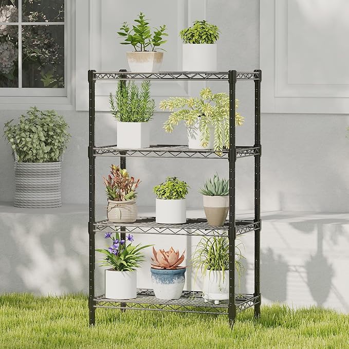 DUMOS 4-Tier Metal Wire Storage Shelves, Adjustable Standing Storage Rack Shelf, Heavy Duty Steel Shelving Unit Organizers for Kitchen Bathroom Pantry Garage, 23.2" W×13.4" D×47.1" H, Black