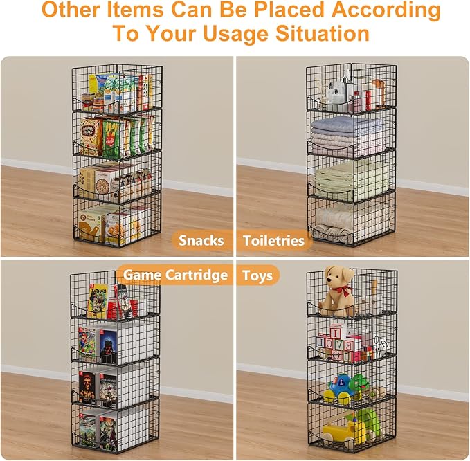 4-Tier Stackable Closet Organizers and Storage Shelves, Clothes Storage Basket