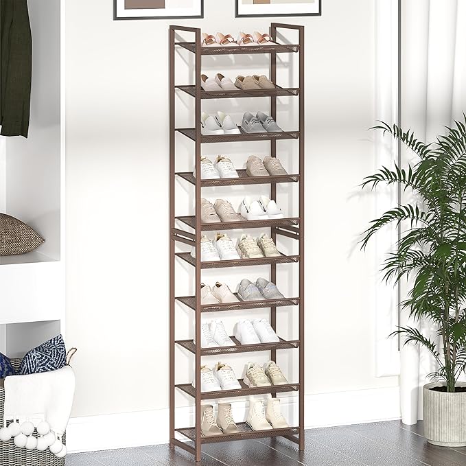 10 Tier Shoe Rack, Tall Metal Shoe Storage with Adjustable Shelves