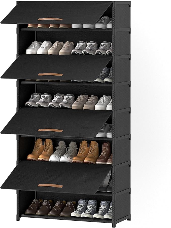 Shoe Rack, 9 Tier Shoe Storage Cabinet with Door 36 Pair Plastic Shoe Shelves Organizer for Closet, Entryway, Hallway, Bedroom, Black