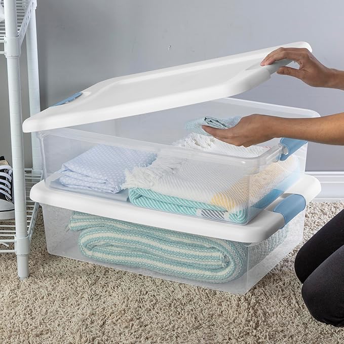 24-Pack Latching Box, Clear Plastic Under Bed Storage Bins with Lids, 32 Quart