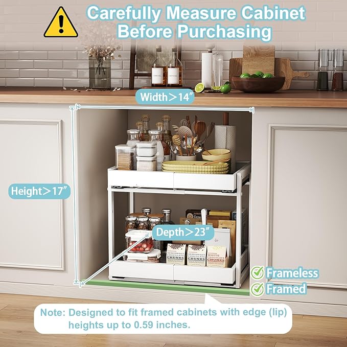 2-Tier Expandable Pull Out Cabinet Organizer, White