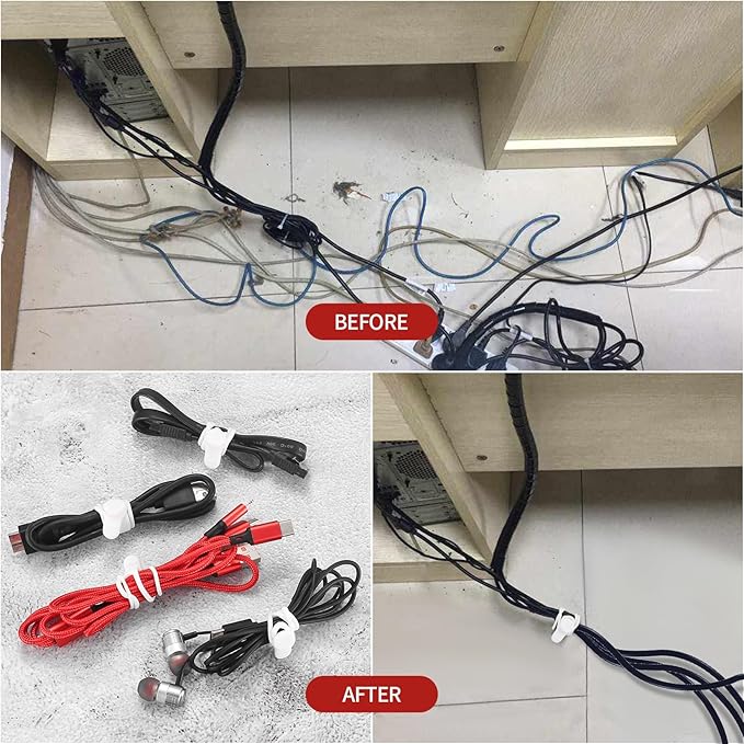 50 Pcs Silicone Cable Ties, Reusable Cable Straps Wire Organizer