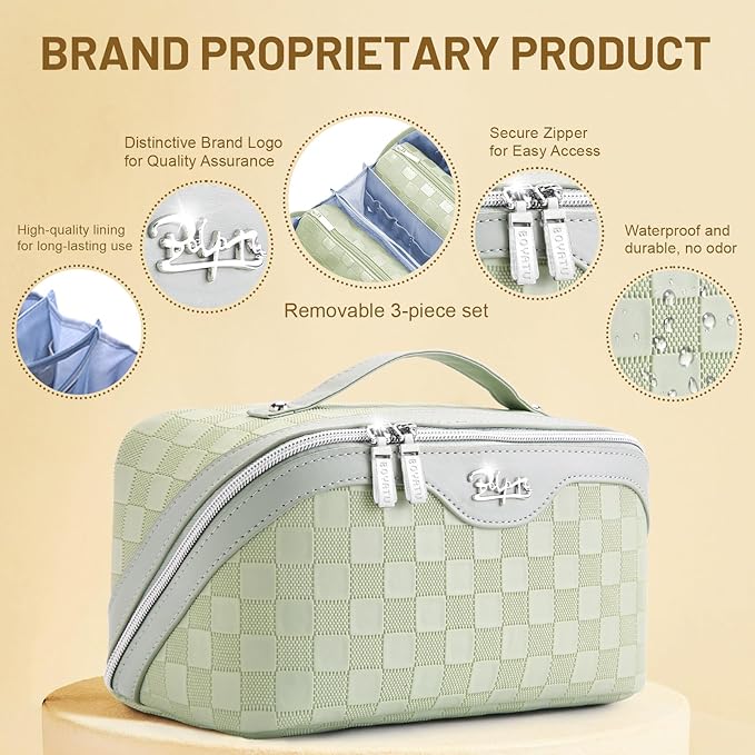 BOYATU Travel Makeup Bag Organizer: 3 Pcs Set Large Capacity Cosmetic Bags Holds 10–20 100ml Full-Size Bottles