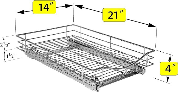 LYNK PROFESSIONAL® Pull Out Cabinet Organizer, 14" x 21" Slide Out Cabinet Organizer Pull Out Drawer – Pull Out Shelves for Kitchen Cabinets – Under Sink Organizers - Lifetime Ltd. Warranty, Chrome