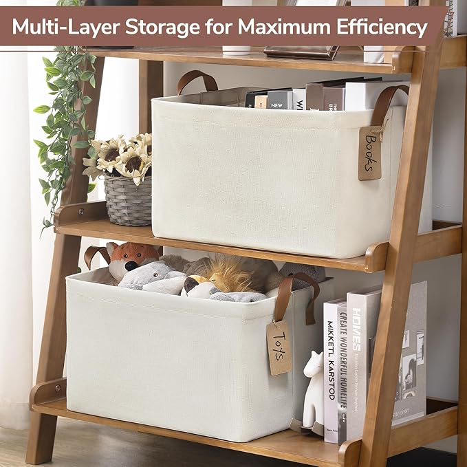 4 Pack Large Storage Baskets for Shelves, Beige