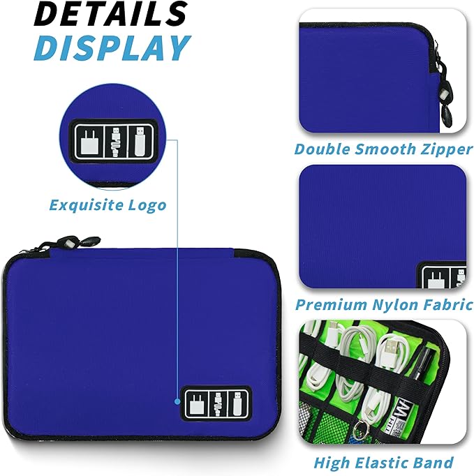 Electronics Organizer,Travel Cord Organizer Pouch, Portable Cable Organizer Bags,Travel Electronic Accessories Storage Case for Cables, Cords, Charger, Phone (Navy Blue)